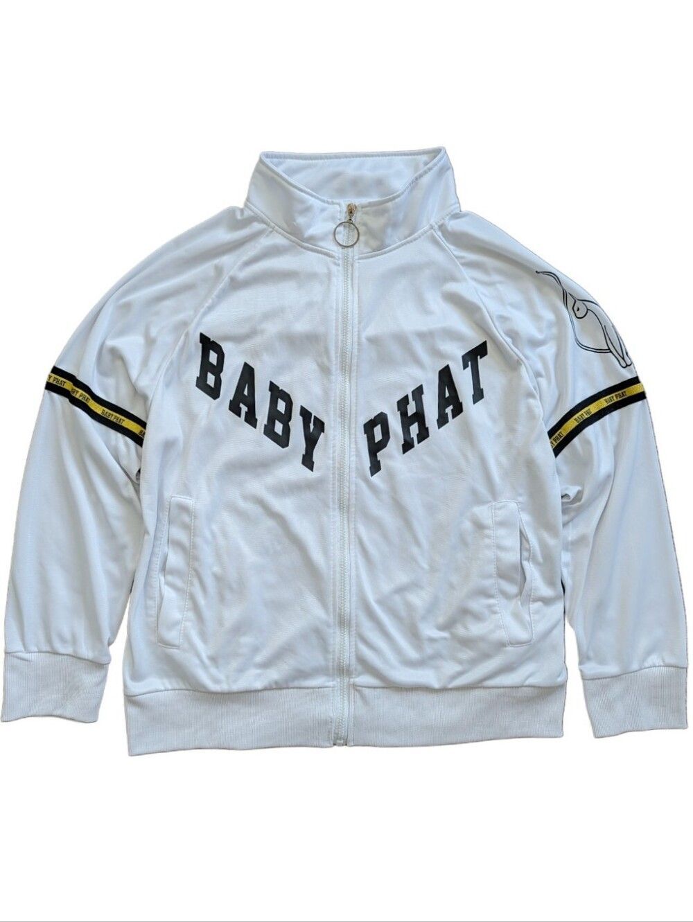 Baby Phat Womens White Black Graphic Zip Long Sleeve Preppy Track Jacket Size 3X